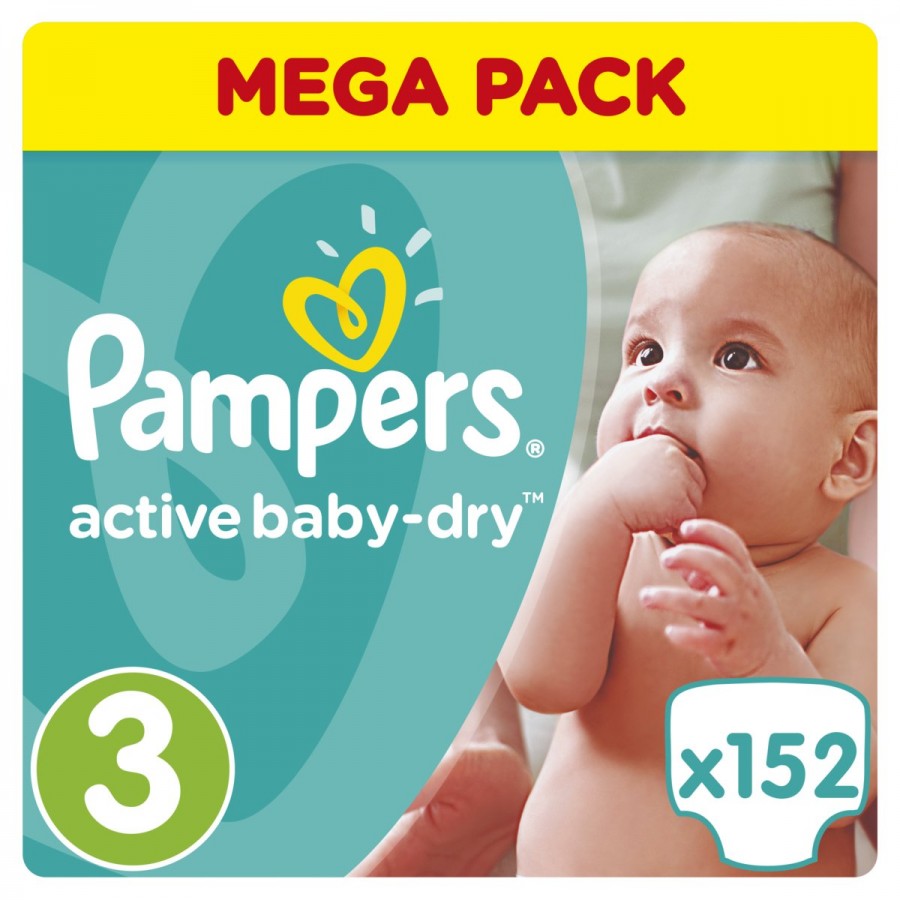 PAMPERS ACTIVE BABY DRY 3 MIDI Pieluchy 5-9 kg - 152 szt. - Esy Floresy 