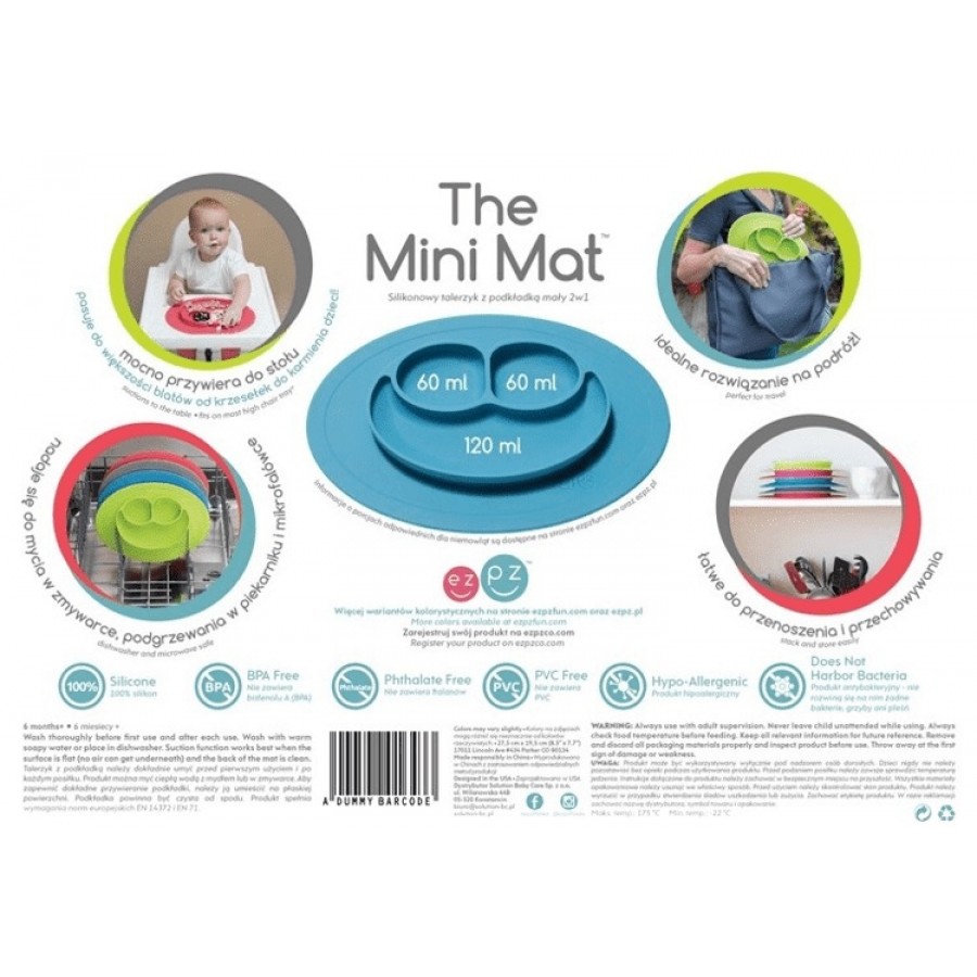 EZPZ Silikonowy talerzyk z podkładką mały 2w1 Mini Mat Pastelowy Róż - Esy Floresy 