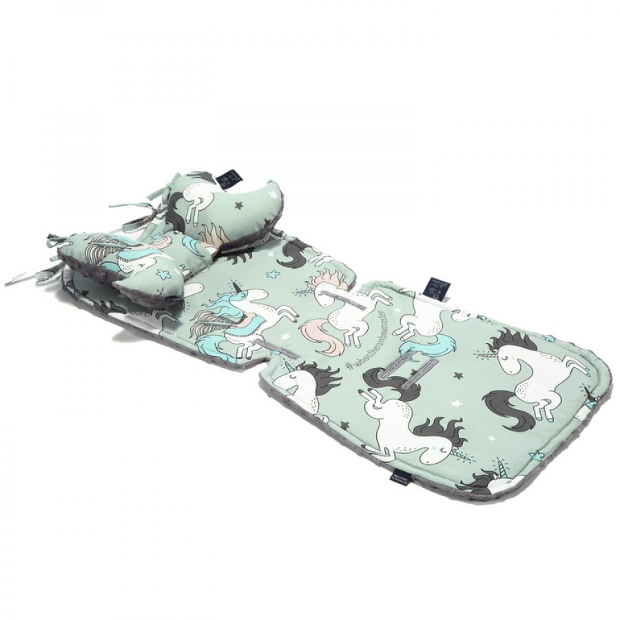 LA MILLOU -  THICK STROLLER PAD - UNICORN RAINBOW KNIGHT - GREY - Esy Floresy 