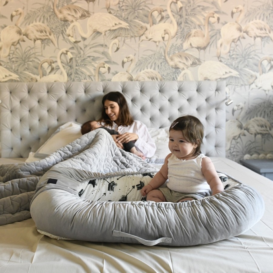 La Millou - Velvet Collection Kokon Baby Nest- Hello World - Royal Navy  - Esy Floresy 
