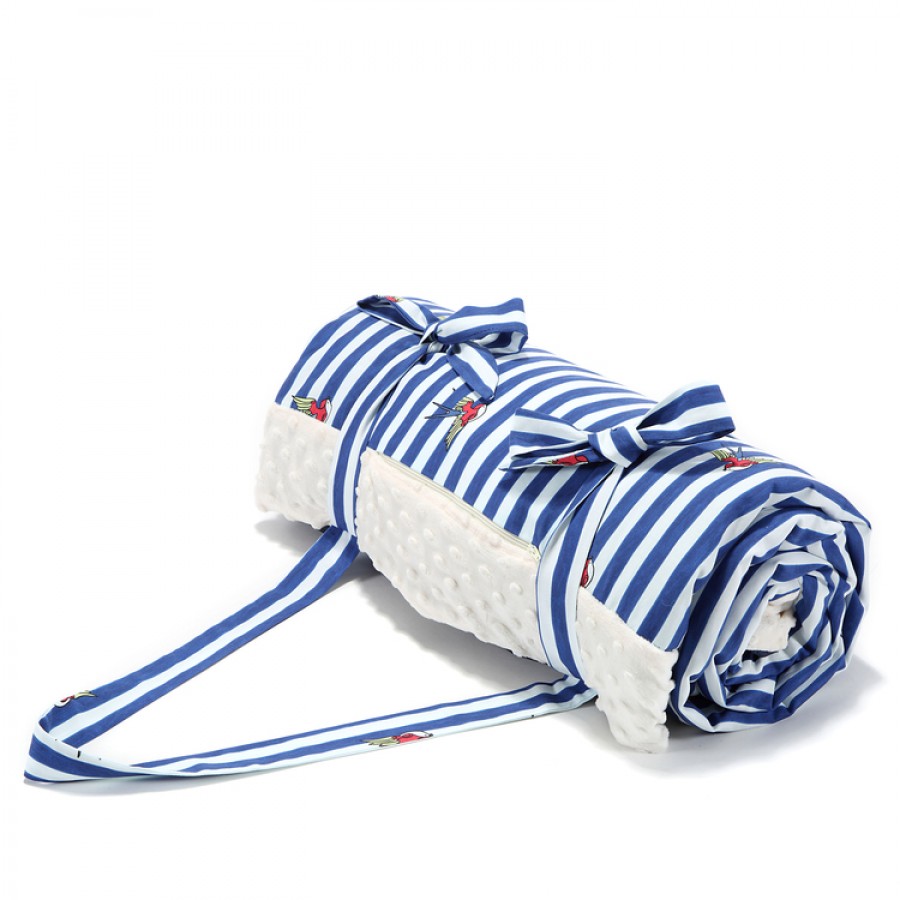 La Millou - koc picnik z kieszonką , mata do zabawy XL - barber sailor - ecru . - Esy Floresy 