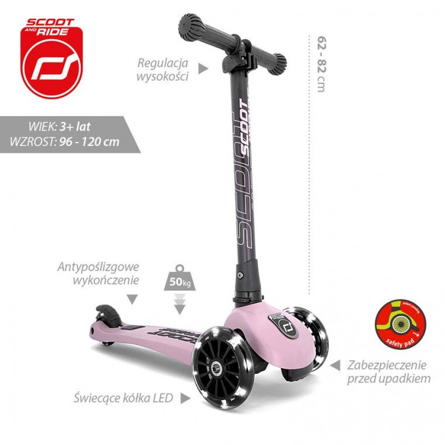 Scootandride - Highwaykick 3 LED Hulajnoga składana ze świecącymi kółkami 3+ Rose - Esy Floresy 