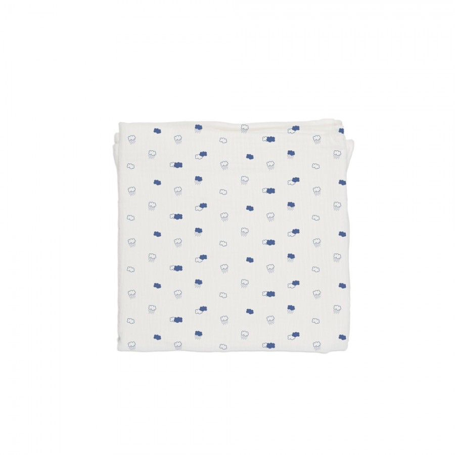 Baby Bites - Pieluszka muślinowa 120 x 120 cm Blue Clouds White - Esy Floresy 