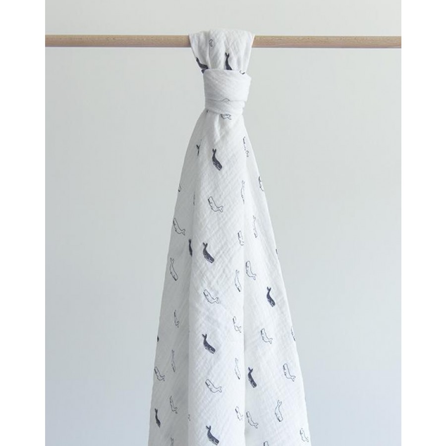 Baby Bites - Pieluszka muślinowa 120 x 120 cm Whales White - Esy Floresy 