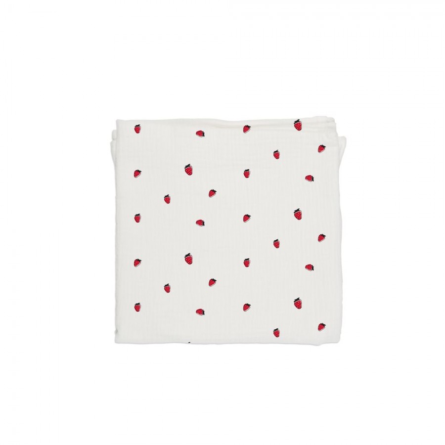 Baby Bites - Pieluszka muślinowa 120 x 120 cm Strawberries White - Esy Floresy 