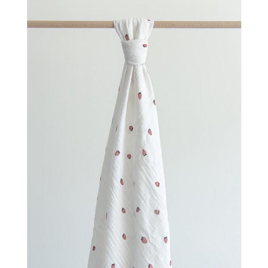 Baby Bites - Pieluszka muślinowa 120 x 120 cm Strawberries White - Esy Floresy 