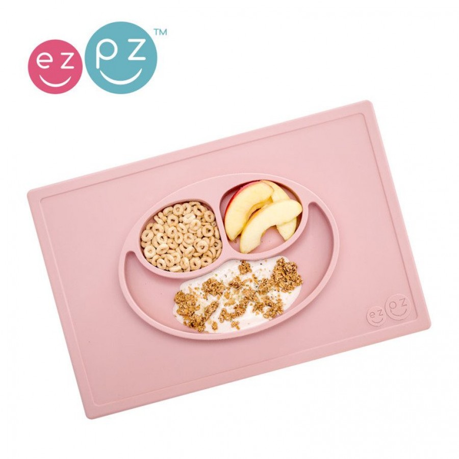 EZPZ - Silikonowy talerzyk z podkładką 2w1 Happy Mat pastelowy róż. - Esy Floresy 