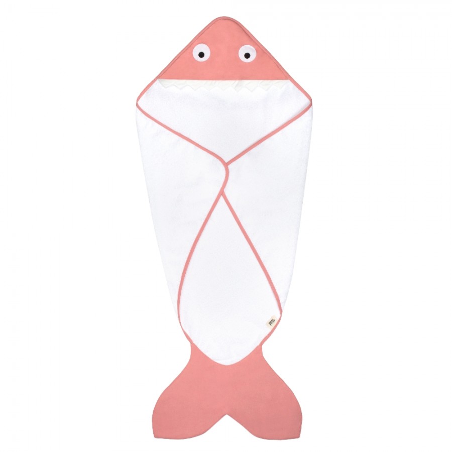 Baby Bites - Ręcznik z kapturkiem Rekinek 75 x 75 cm różowy - Esy Floresy 