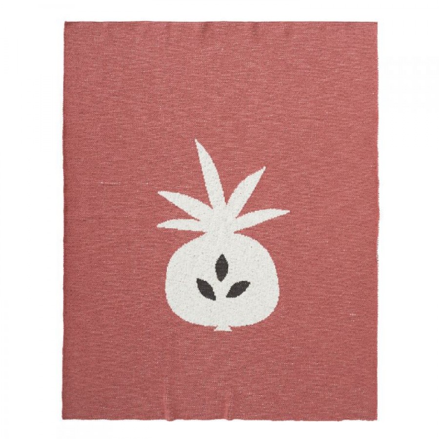 Fresk - Tkany kocyk z bawełny organicznej 100 x 150 cm Ananas Oker - Esy Floresy 