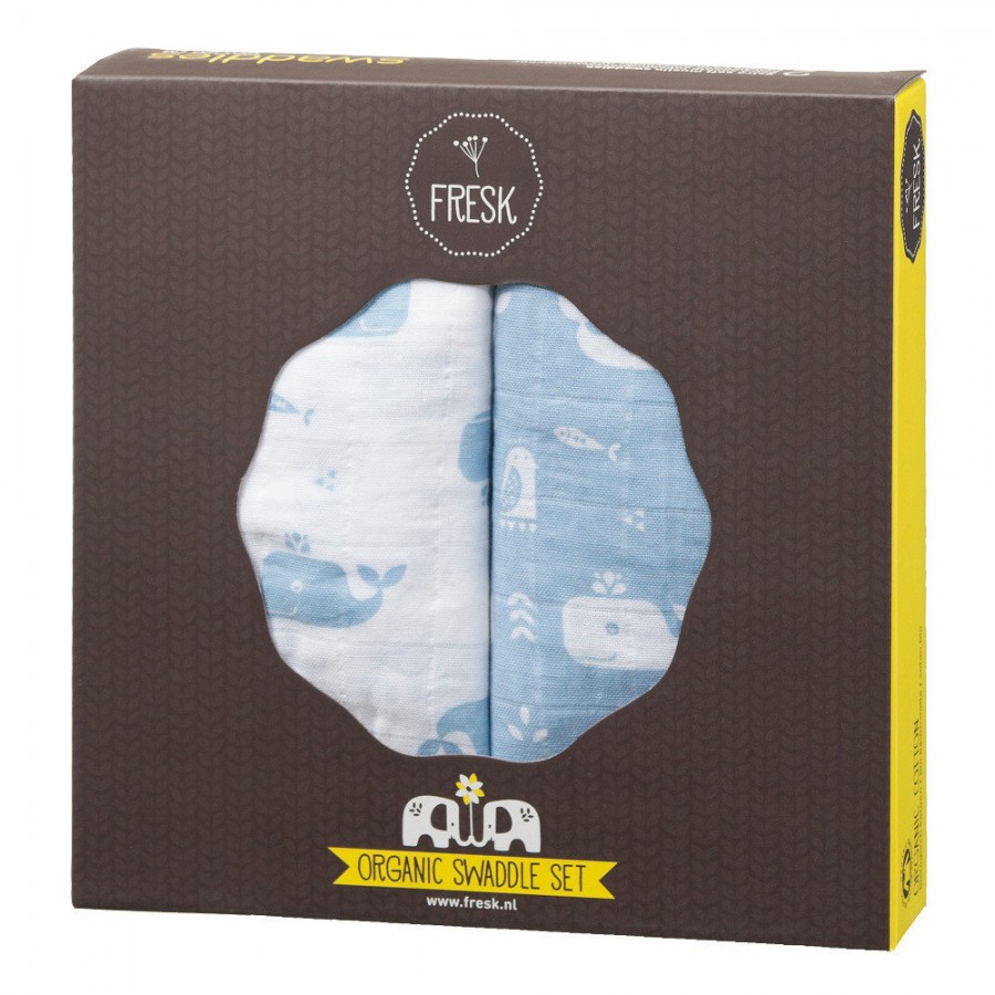Fresk - Pieluszki muślinowe zestaw 2 szt. 120 x 120 cm Wieloryb Blue fog - Esy Floresy 