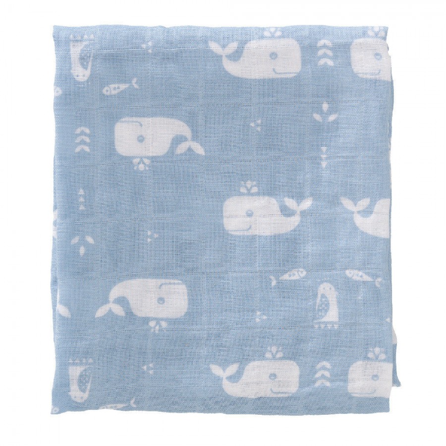 Fresk - Pieluszki muślinowe zestaw 2 szt. 70 x 60 cm Wieloryb Blue fog - Esy Floresy 