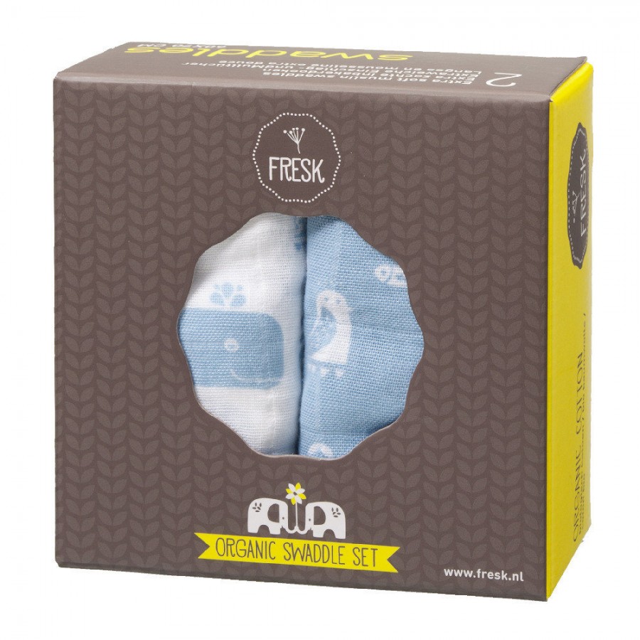 Fresk - Pieluszki muślinowe zestaw 2 szt. 70 x 60 cm Wieloryb Blue fog - Esy Floresy 