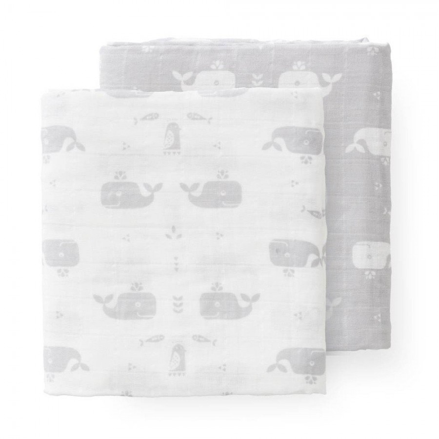 Fresk - Pieluszki muślinowe zestaw 2 szt. 70 x 60 cm Wieloryb Dawn grey - Esy Floresy 