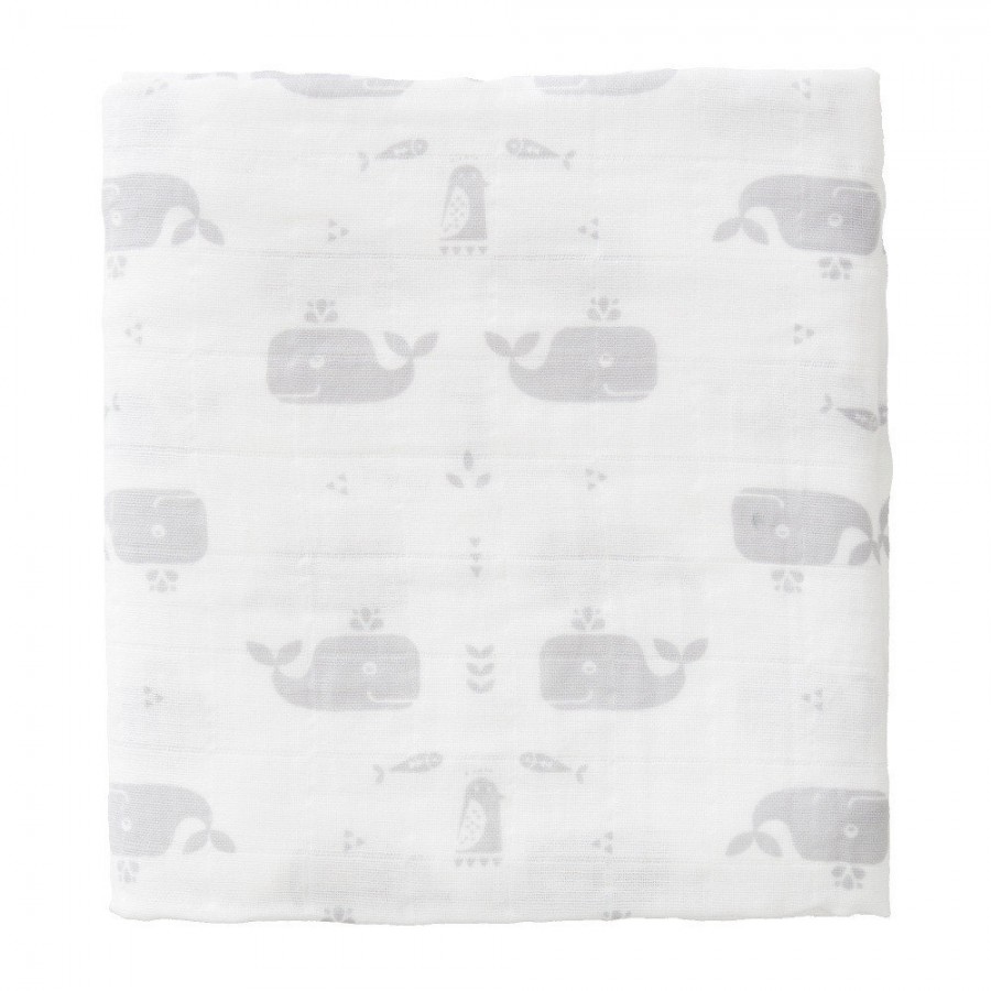 Fresk - Pieluszki muślinowe zestaw 2 szt. 70 x 60 cm Wieloryb Dawn grey - Esy Floresy 
