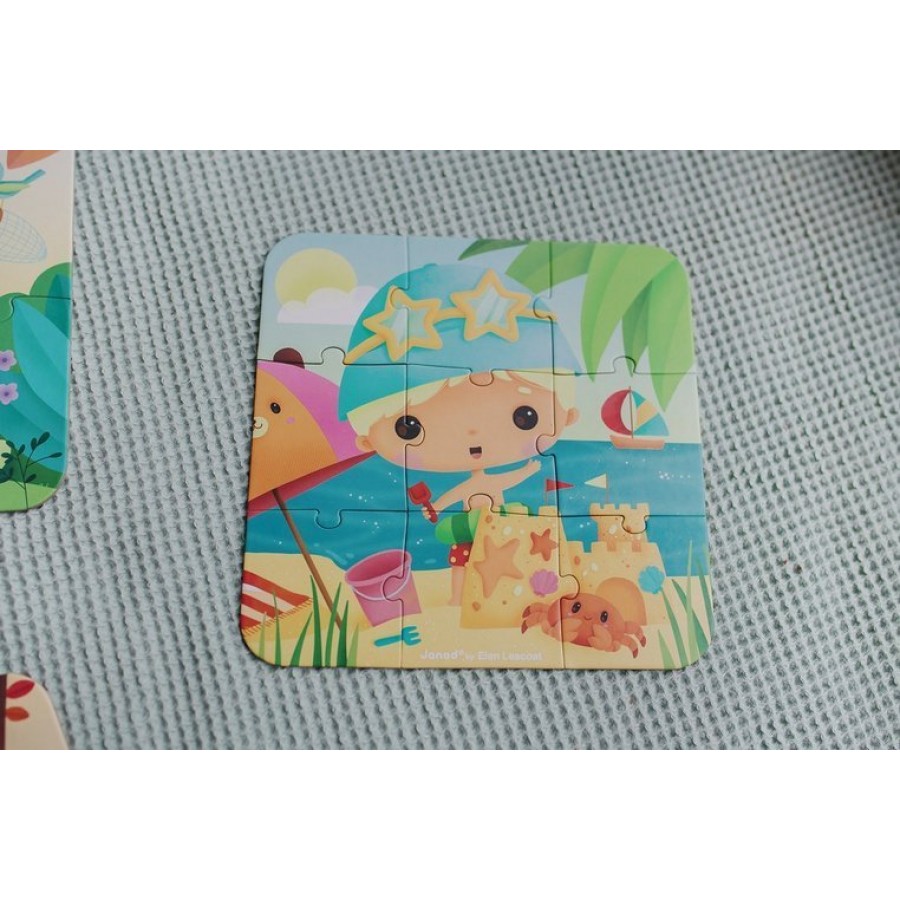 Janod - Puzzle progresywne Pory roku 4 układanki – 6, 9, 12 i 16 elementów 3+ - Esy Floresy 