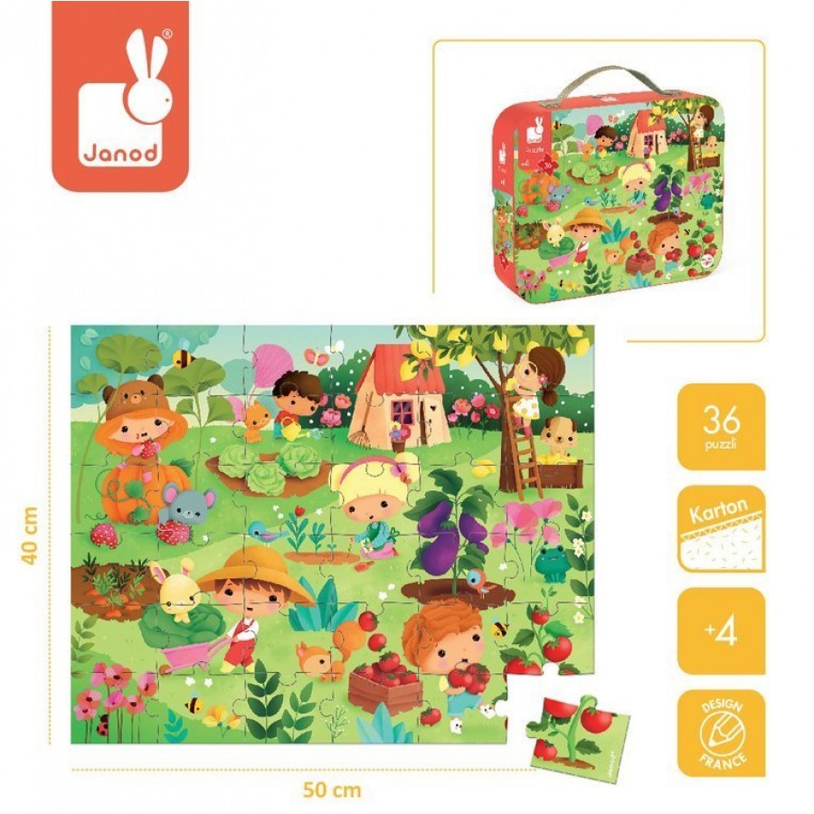 Janod - Puzzle w walizce Ogród 36 elementów 4+ - Esy Floresy 