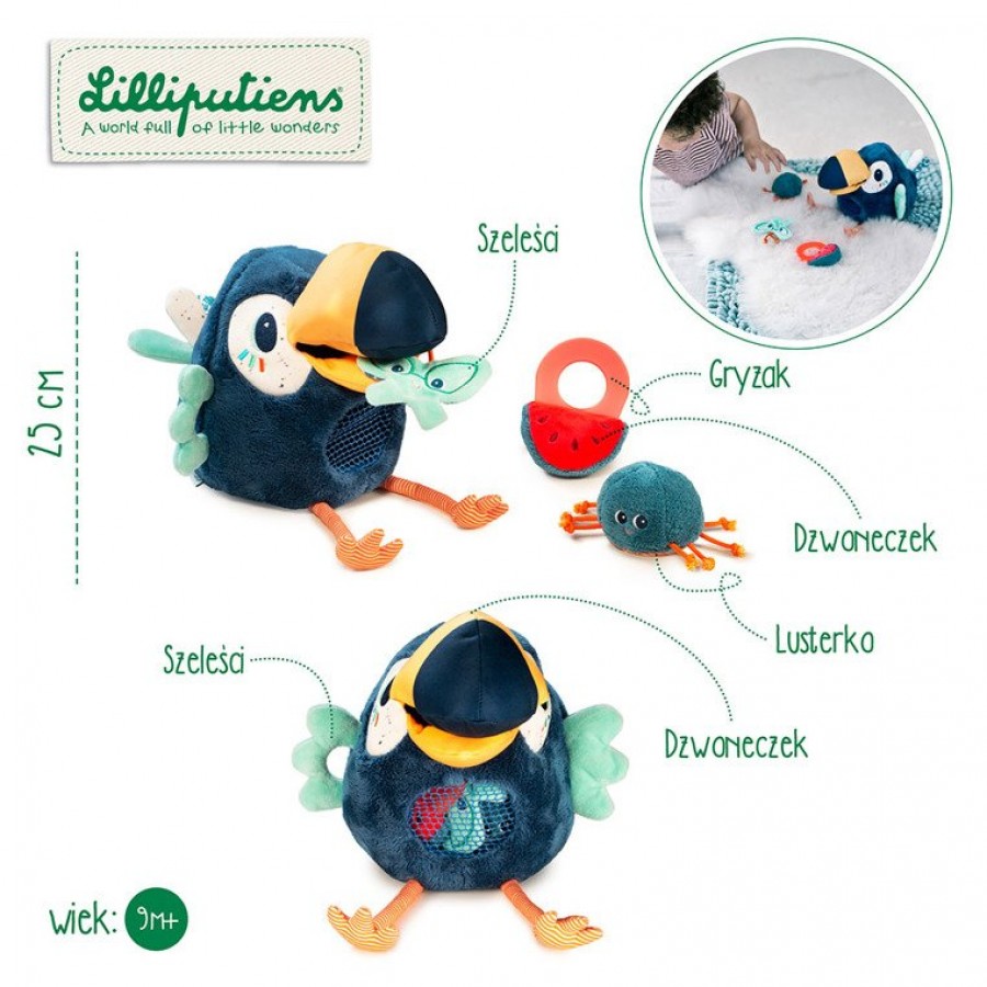 LILLIPUTIENS - Przytulanka aktywizująca wielofunkcyjna głodny Tukan Pablo 9 m+ - Esy Floresy 