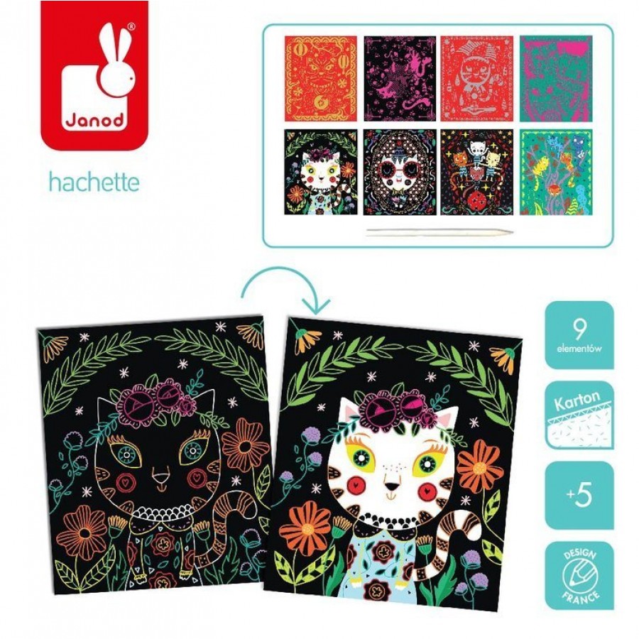 Janod - Zestaw kreatywny Do zdrapywania Koty 5+ - Esy Floresy 