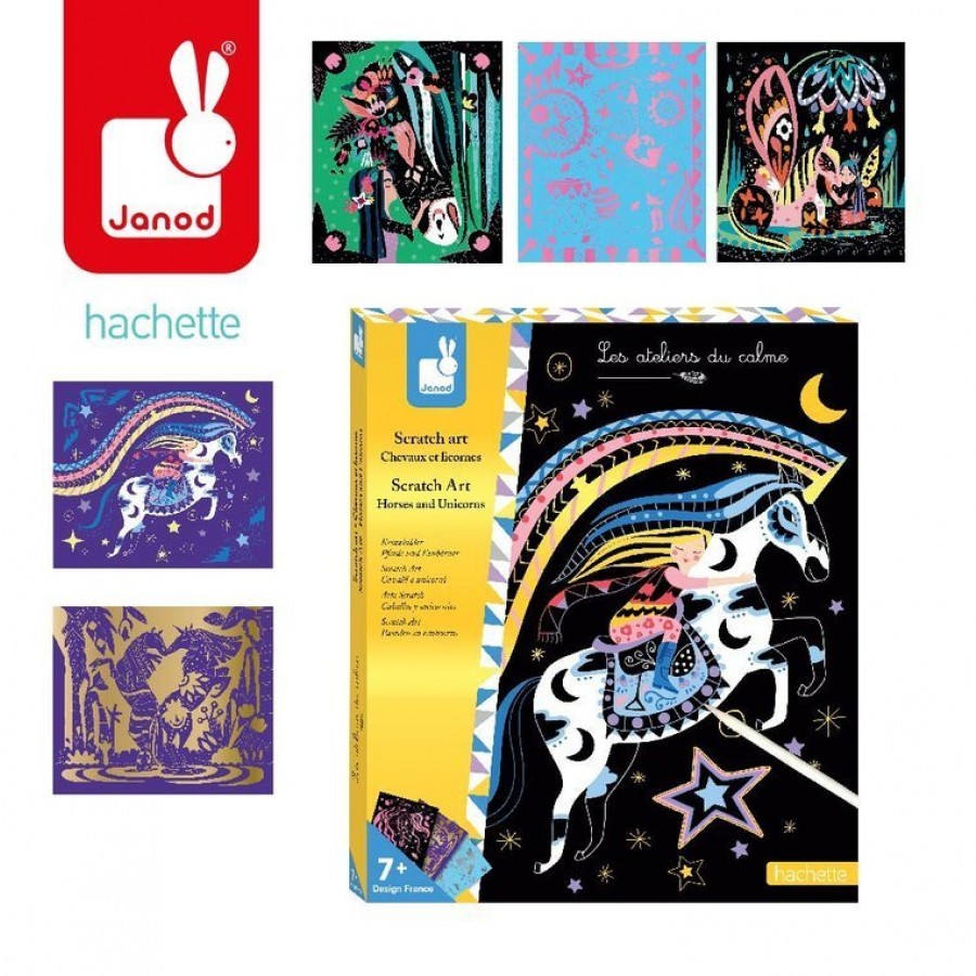 Janod - Zestaw kreatywny Do zdrapywania Konie i jednorożce 7+ - Esy Floresy 