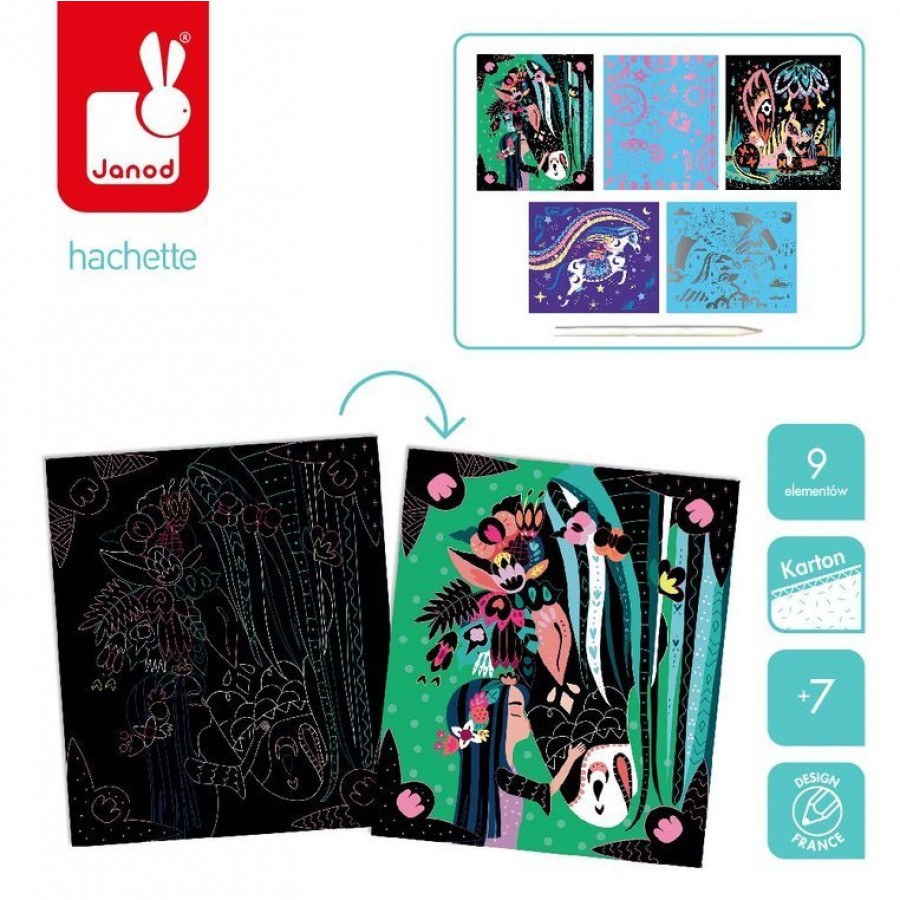 Janod - Zestaw kreatywny Do zdrapywania Konie i jednorożce 7+ - Esy Floresy 