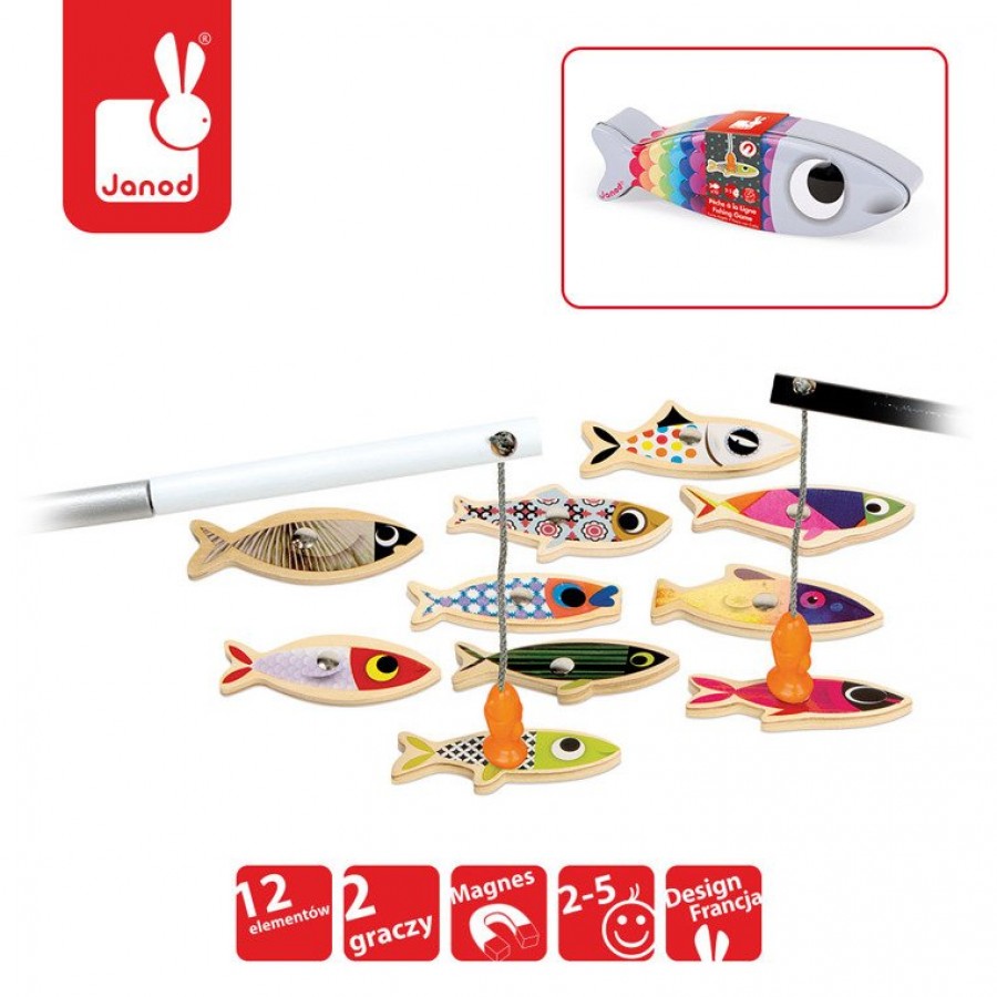 Janod Zestaw do łowienia magnetyczny drewniany 10 rybek Sardynka - Esy Floresy 