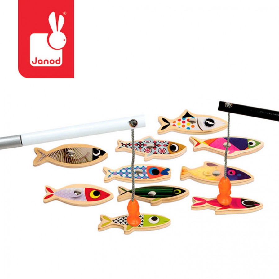 Janod Zestaw do łowienia magnetyczny drewniany 10 rybek Sardynka - Esy Floresy 