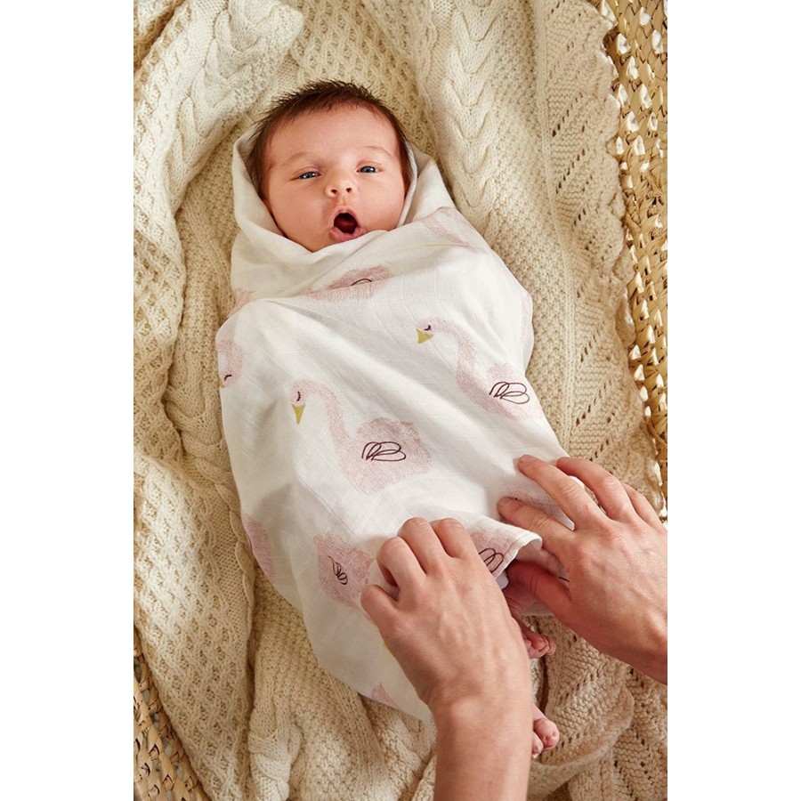 Lassig - Lassig Bambusowy Otulacz-Kocyk 80x80cm Zestaw 3 szt. Little Water Łabędź - Esy Floresy 