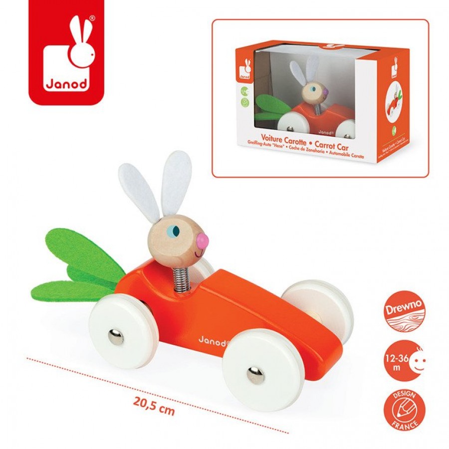 Janod - Drewniany samochód marchewka z Królikiem - Esy Floresy 