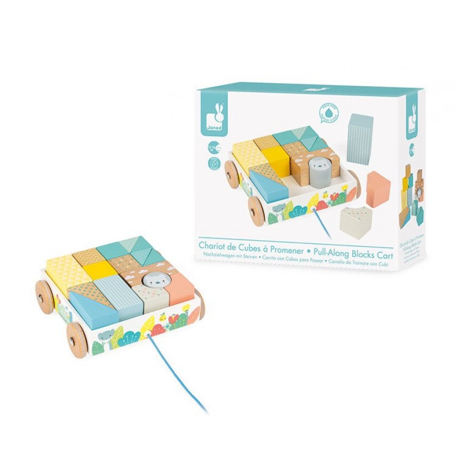 Janod - Wózek drewniany z klockami do ciągnięcia Pure - Esy Floresy 