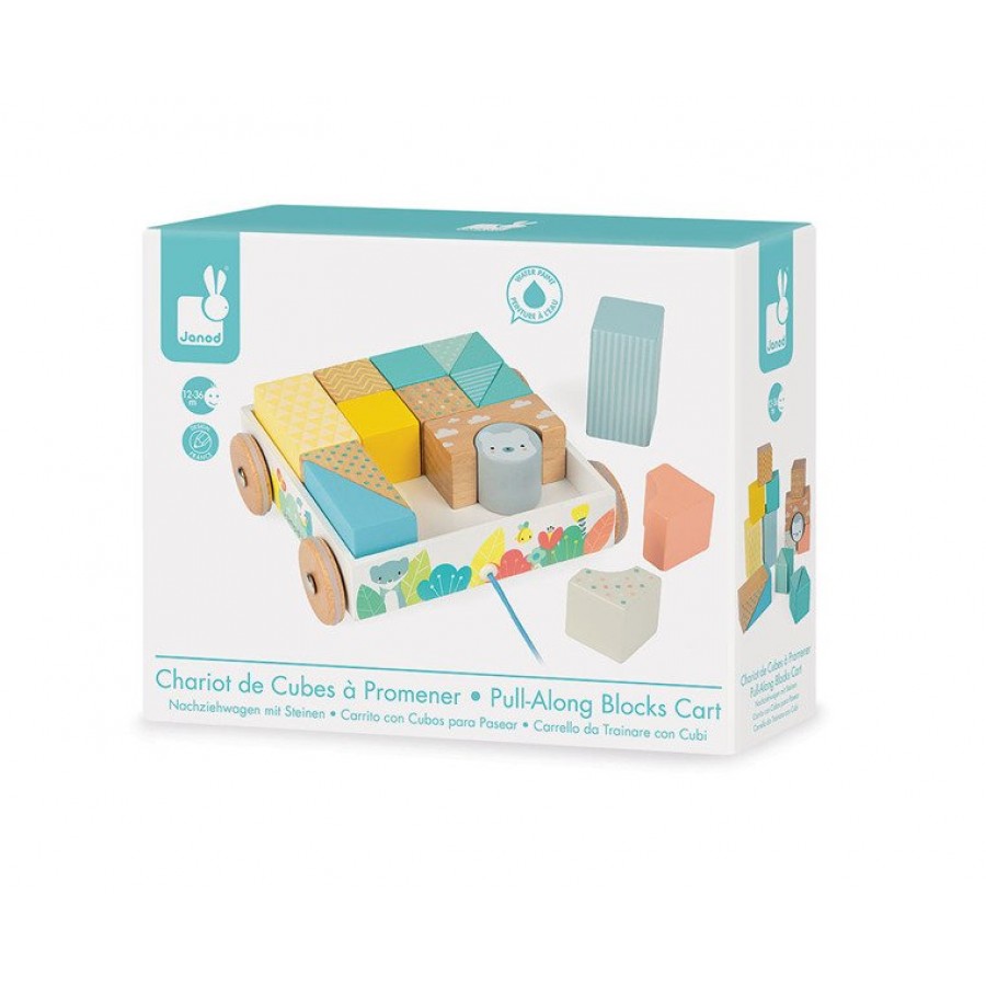 Janod - Wózek drewniany z klockami do ciągnięcia Pure - Esy Floresy 