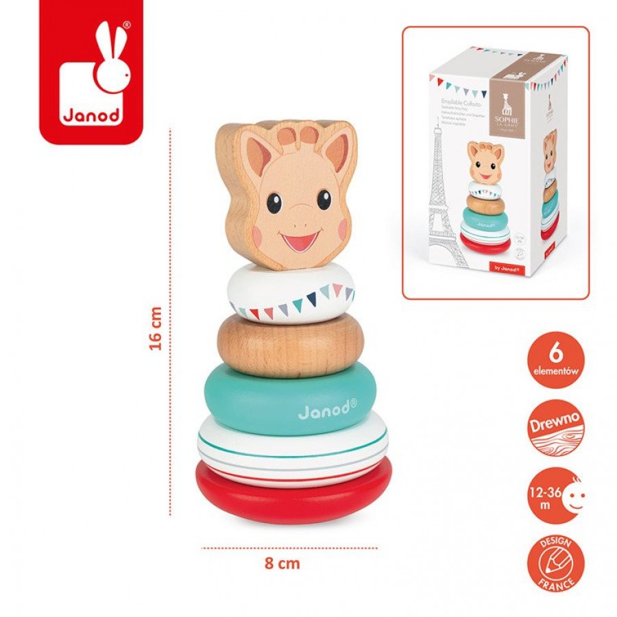 Janod - Układanka drewniana piramida wańka-wstańka Żyrafka Sophie - Esy Floresy 