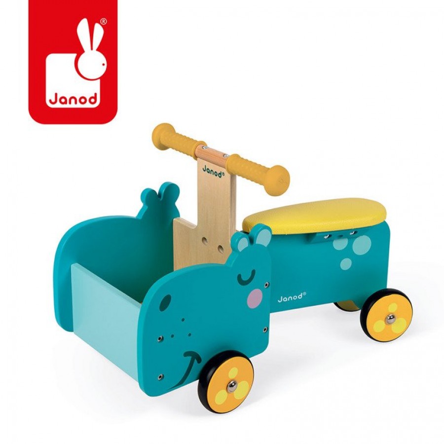 Janod - Drewniany jeździk ze skrzynią Hipopotam - Esy Floresy 