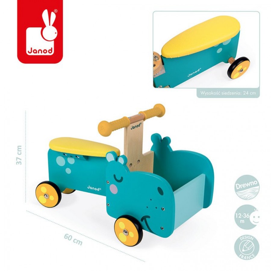 Janod - Drewniany jeździk ze skrzynią Hipopotam - Esy Floresy 