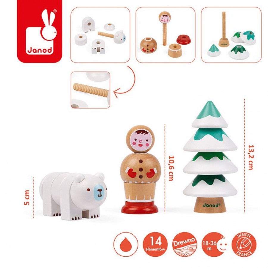 Janod - Układanka drewniana piramida Uczę się używać wkrętów Arktyka - Esy Floresy 