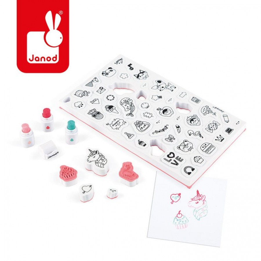Janod - Zestaw kreatywny Stempelki Słodziaki - Esy Floresy 