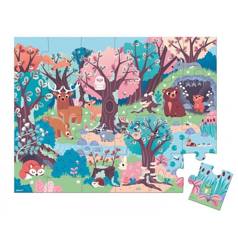 Janod Świecące puzzle z mini-lampką UV Las 24 elementy 3+ - Esy Floresy 