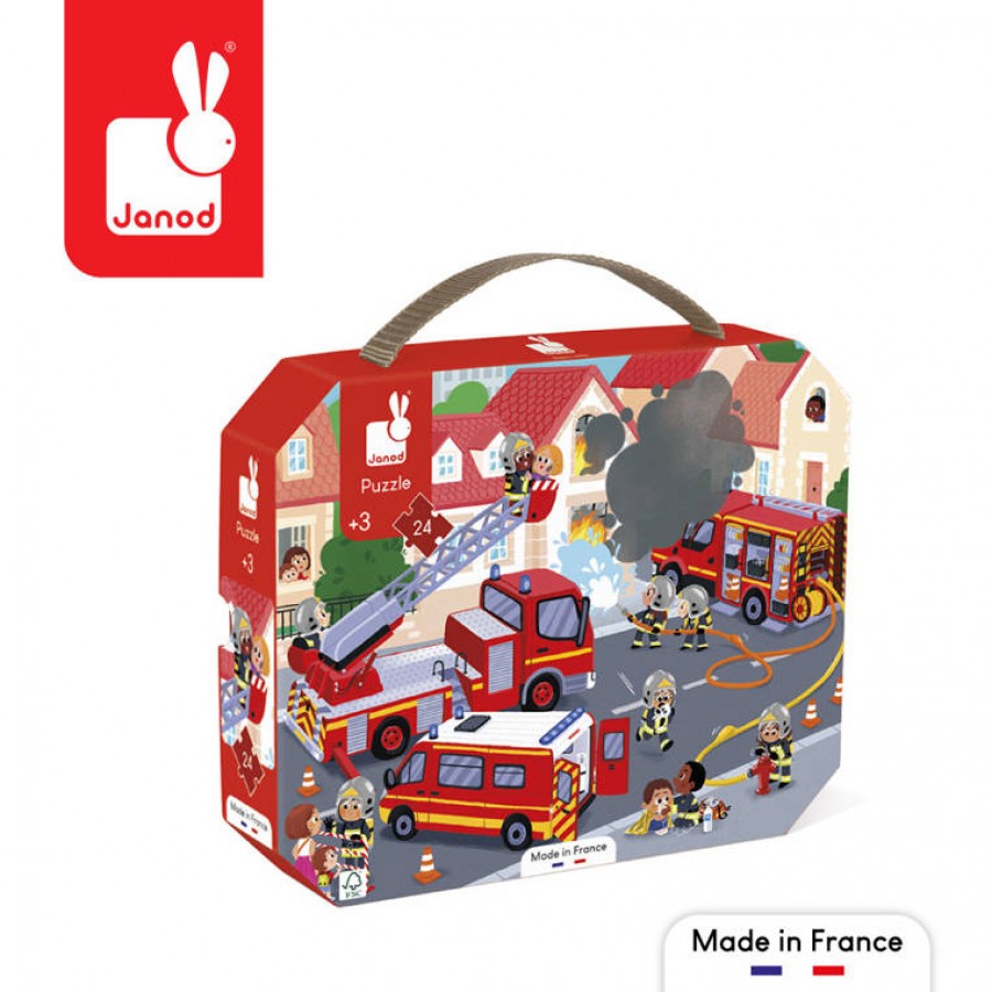 Janod Puzzle w walizce Strażacy 24 elementy 3+ Made in France - Esy Floresy 