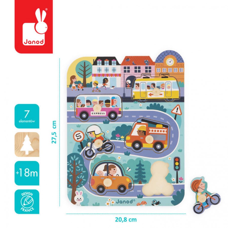 Janod Puzzle drewniane W mieście 6 elementów, 18 m+ - Esy Floresy 