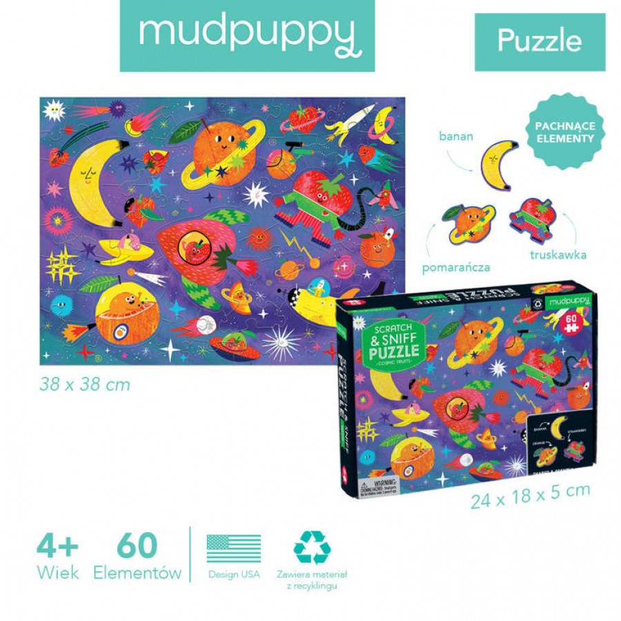 Mudpuppy Puzzle sensoryczne z elementami zapachowymi Kosmiczne owoce 60 elementów 4+ - Esy Floresy 