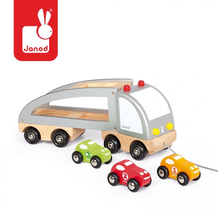 Janod - Samochód drewniany laweta do ciągnięcia - Esy Floresy 