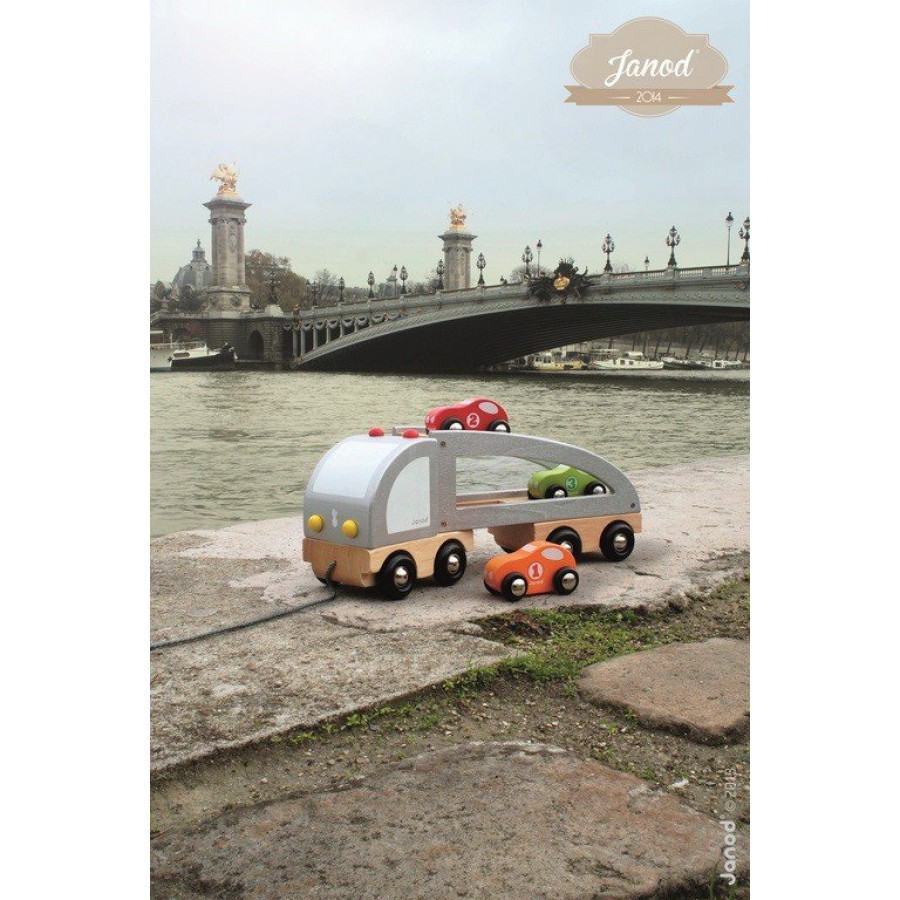 Janod - Samochód drewniany laweta do ciągnięcia - Esy Floresy 