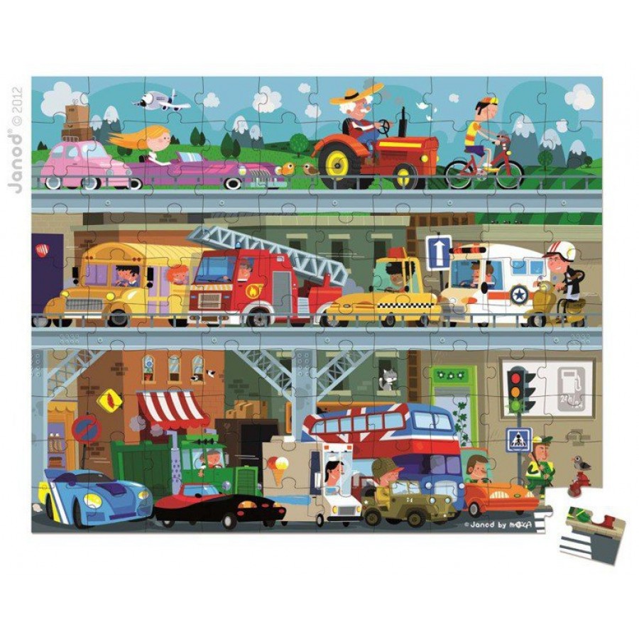 Janod - Puzzle w walizce Pojazdy 100 elementów - Esy Floresy 