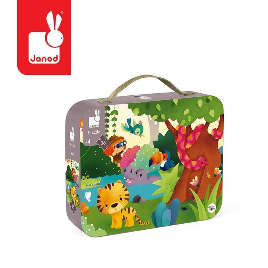 Janod Puzzle panoramiczne w walizce Dżungla 36 elementów - Esy Floresy 