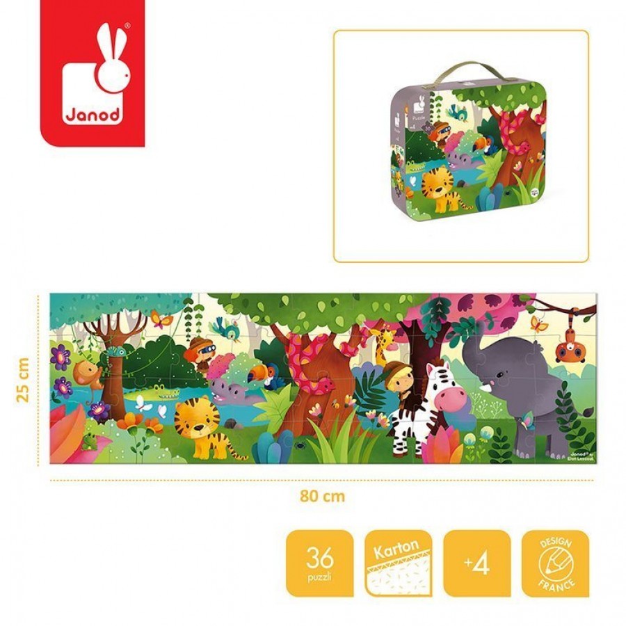 Janod Puzzle panoramiczne w walizce Dżungla 36 elementów - Esy Floresy 