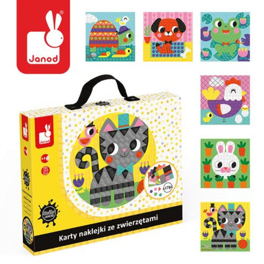 Janod - Zestaw artystyczny Karty z naklejkami Zwierzęta - Esy Floresy 