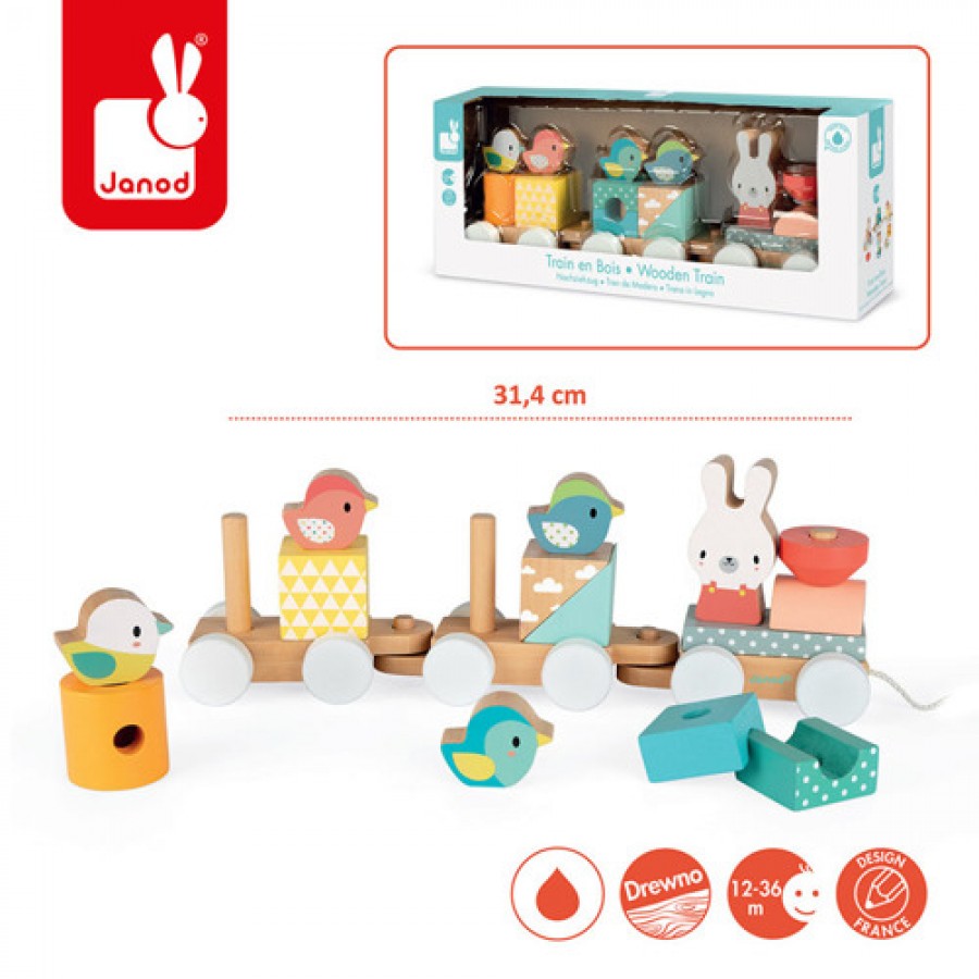 Janod - Pociąg z klockami do ciągnięcia Pure - Esy Floresy 