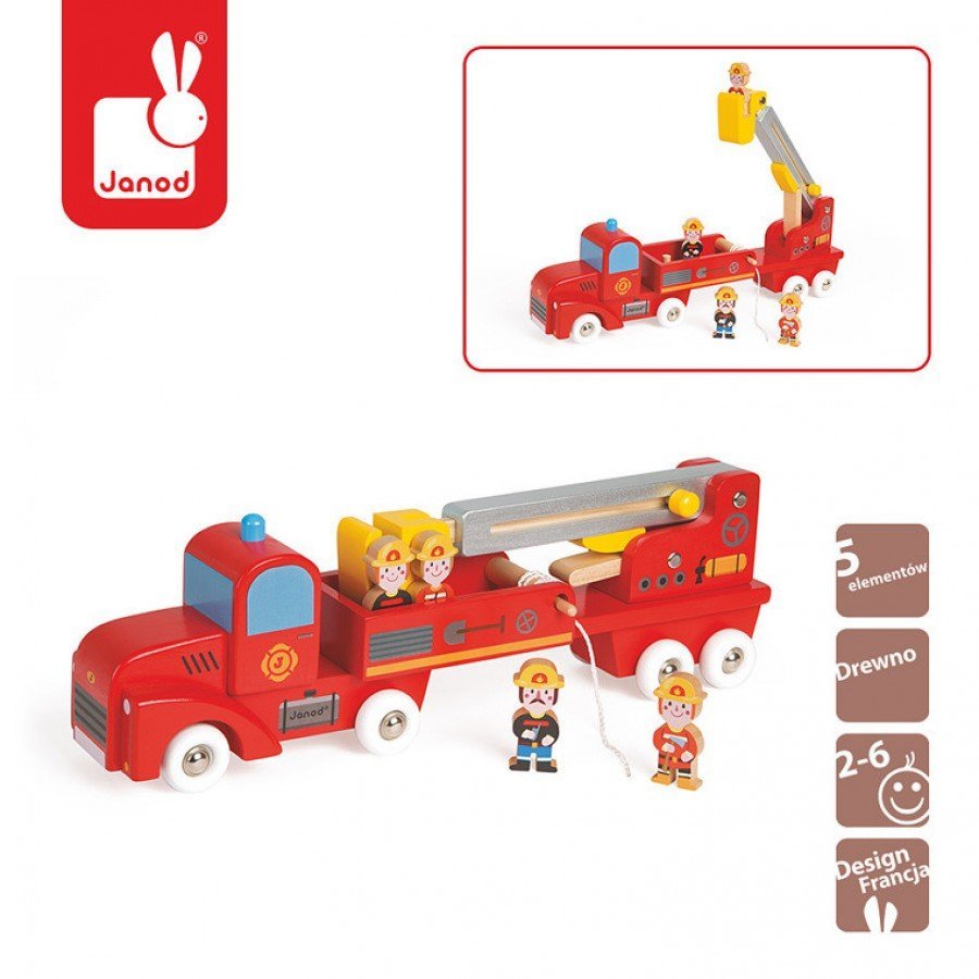 Janod - Straż pożarna drewniana duża z 4 postaciami - Esy Floresy 