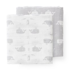Fresk - Pieluszki muślinowe zestaw 2 szt. 120 x 120 cm Wieloryb Dawn grey | Esy Floresy