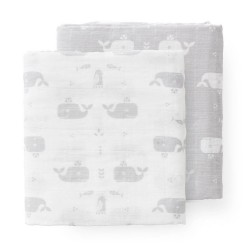 Fresk - Pieluszki muślinowe zestaw 2 szt. 70 x 60 cm Wieloryb Dawn grey | Esy Floresy