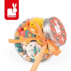 Janod - Zestaw do tworzenia biżuterii Drewniane koraliki z elementami fluorescencyjnymi Kolibry | Esy Floresy